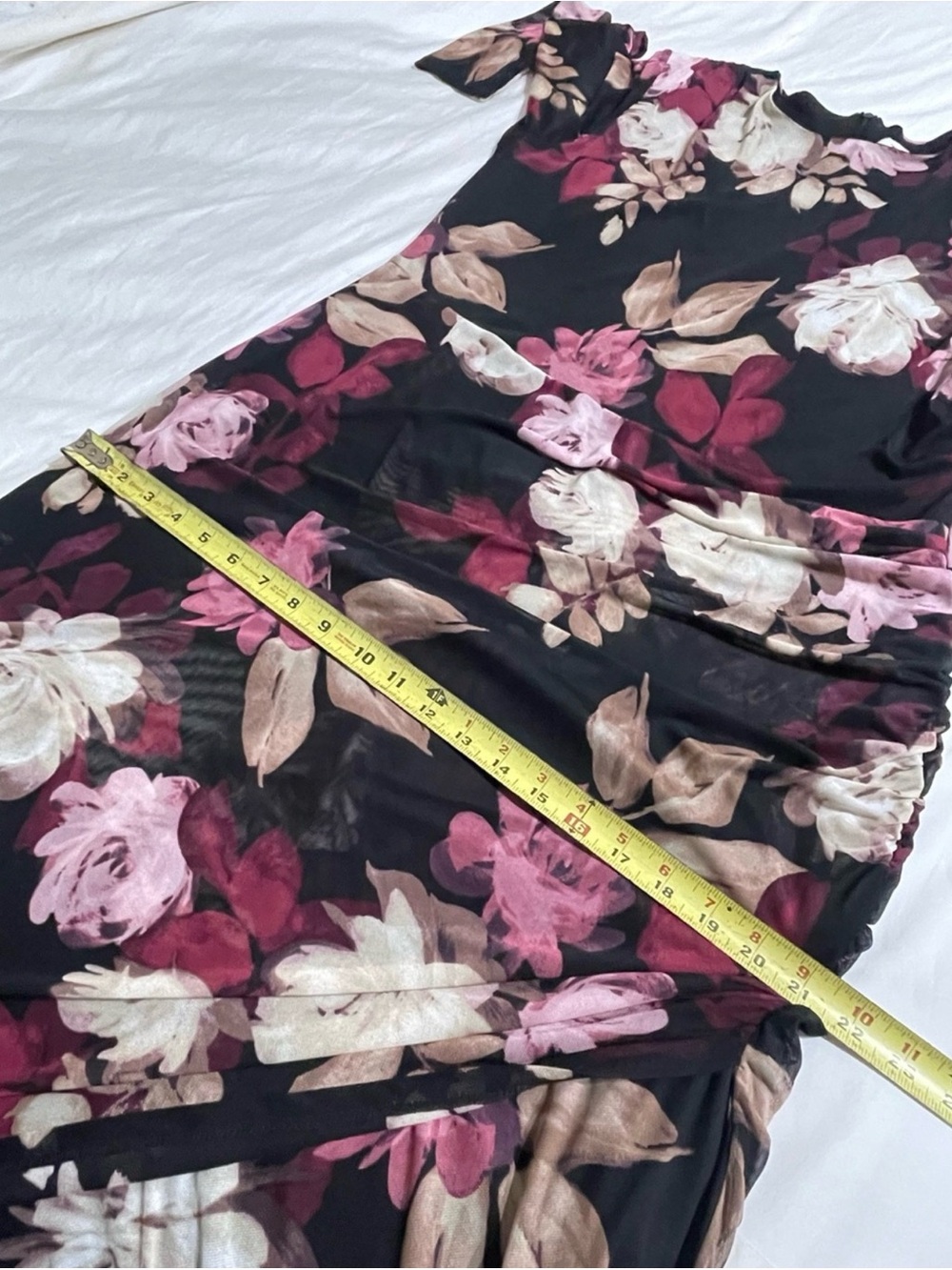 Taylor Floral Mesh Ruched Midi Dress 16W Black Pink Long Sleeve Plus - Picture 12 of 14